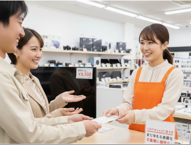 リサイクルショップでテレビを売る風景